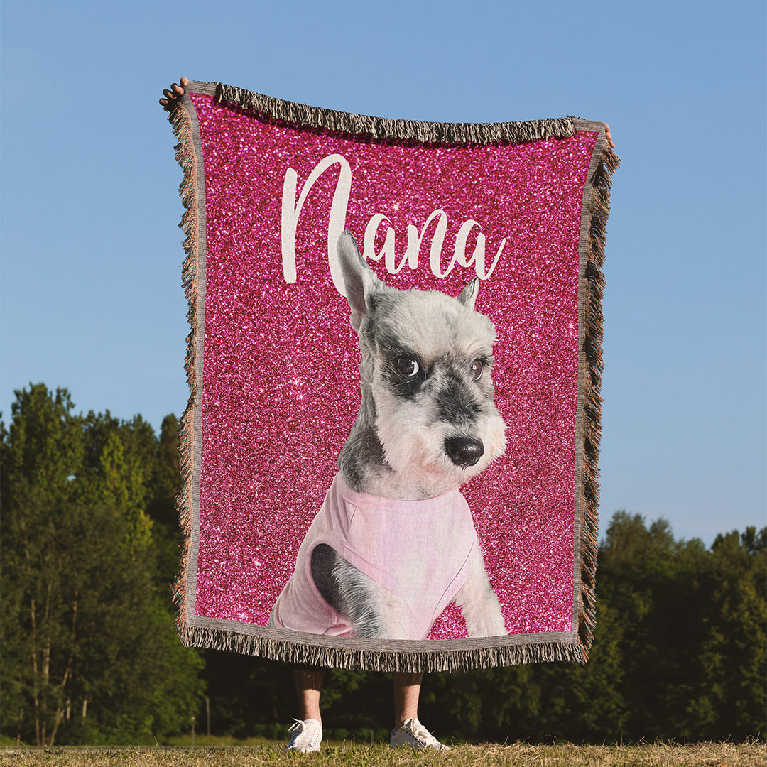 Personalized Sparkle Dog Portrait Woven Throw Blanket (50″ x 60″)