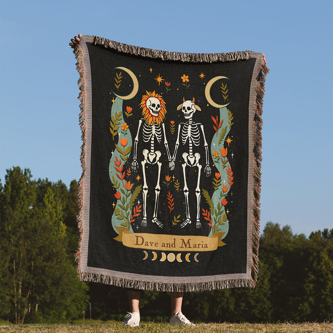Personalized Zodiac Skeleton Couple Blanket (Woven & Fleece)