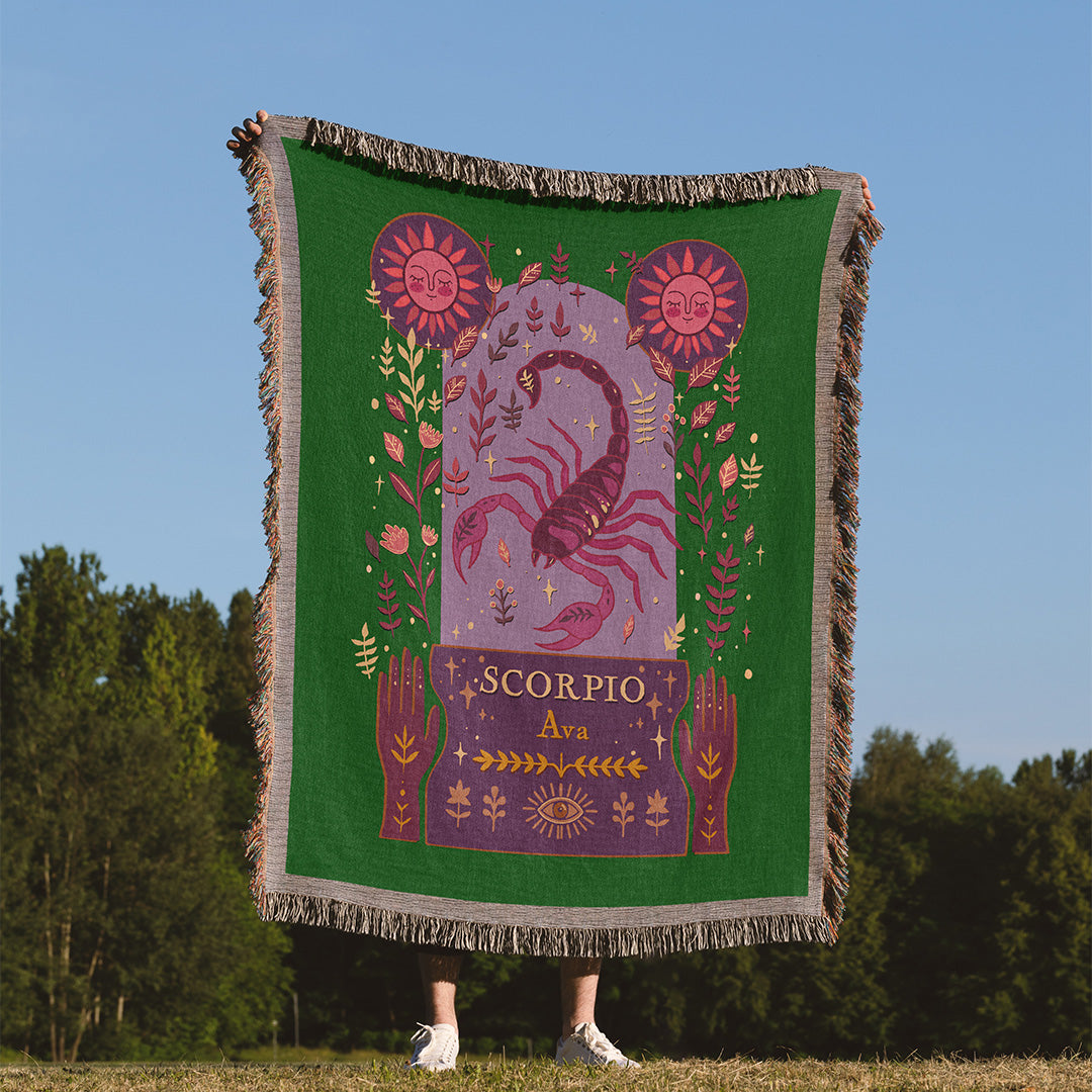 Personalized Scorpio Zodiac Woven Throw Blanket - Custom Name Astrology Gift