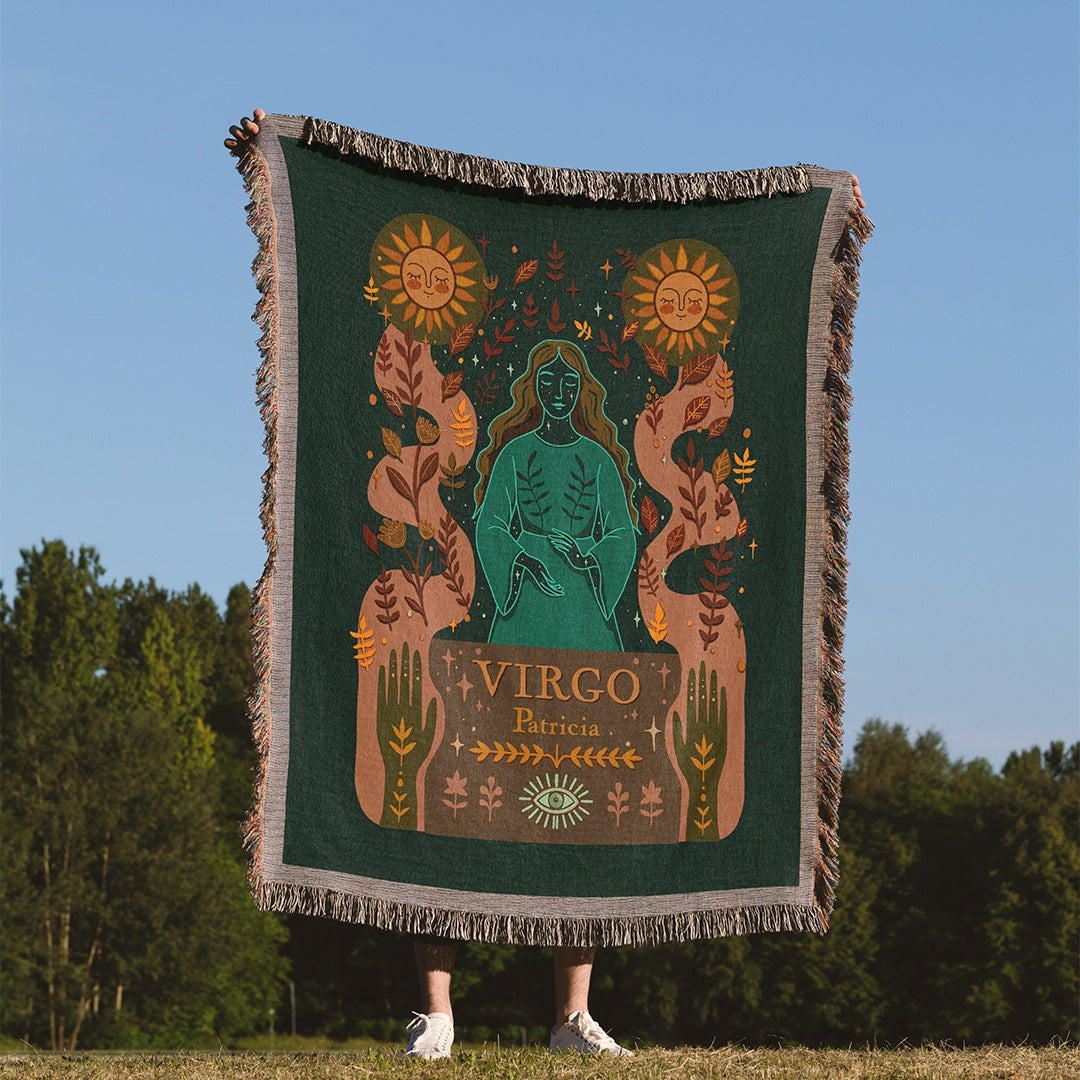 Personalized Virgo Zodiac Woven Throw Blanket - Custom Name Astrology Gift