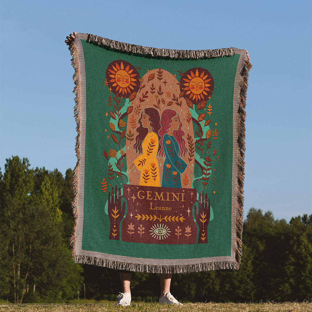 Personalized Gemini Zodiac Woven Throw Blanket - Custom Name Astrology Gift