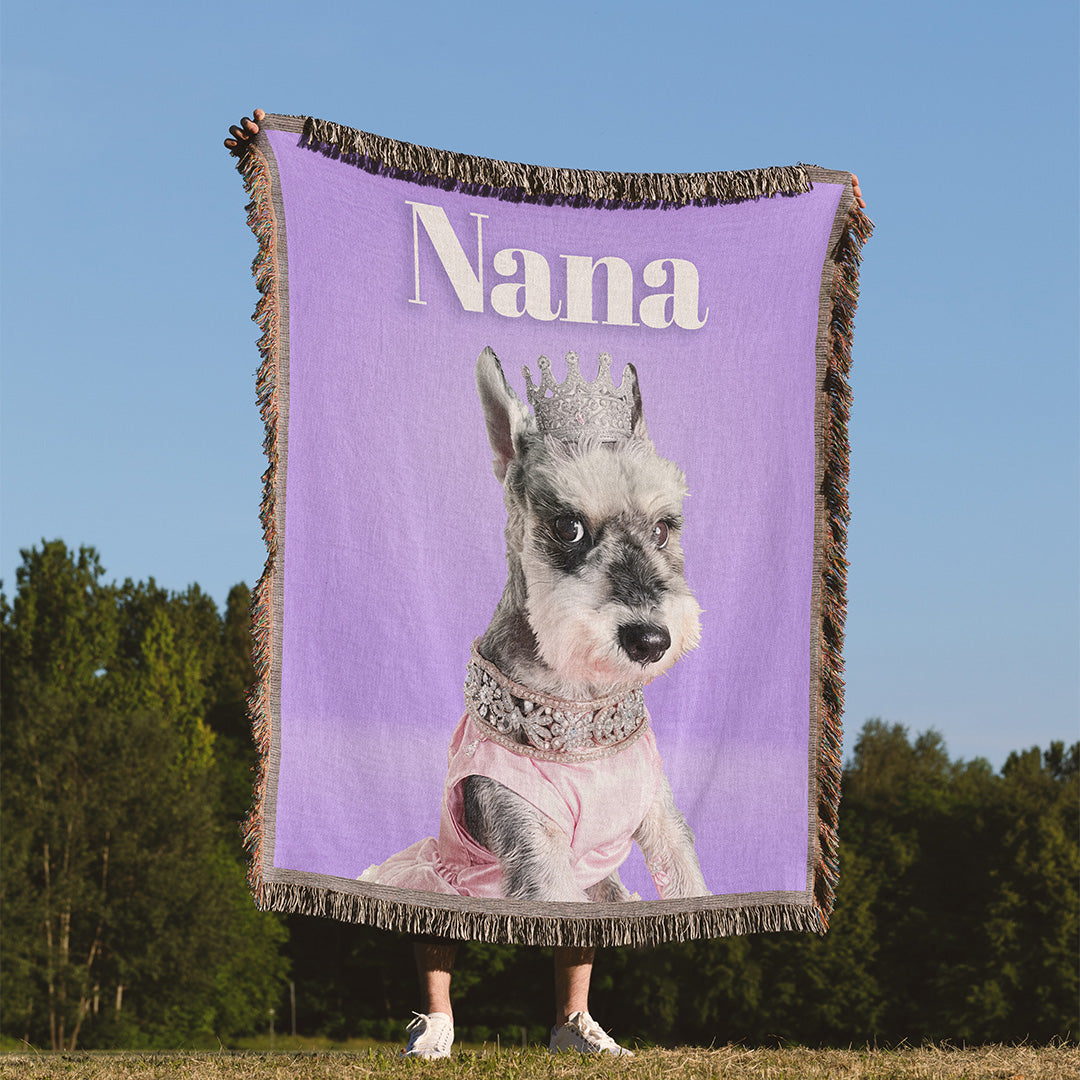 Personalized Purple Royal Dog Portrait Woven Throw Blanket (50″ x 60″)