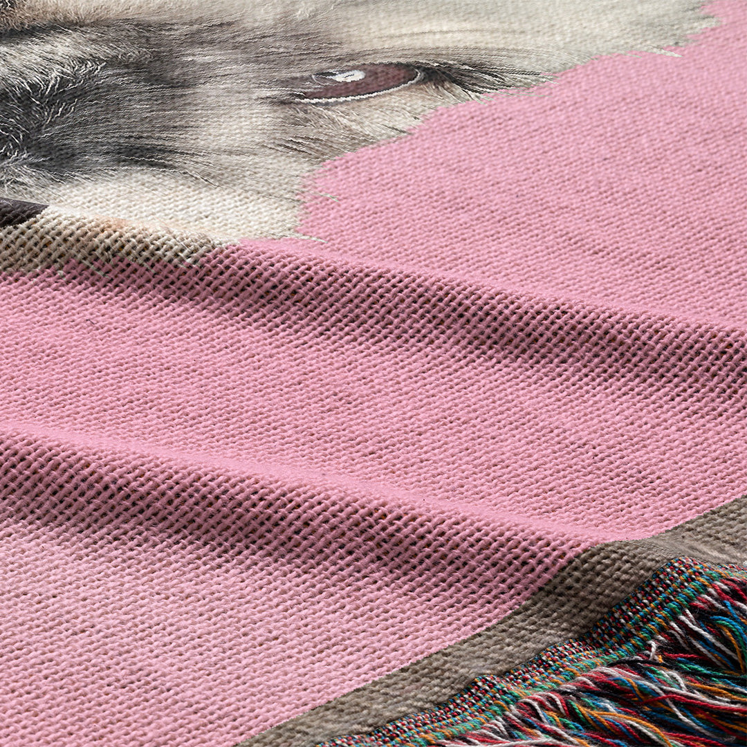 Personalized Pink Dog Portrait Woven Throw Blanket (50″ x 60″)