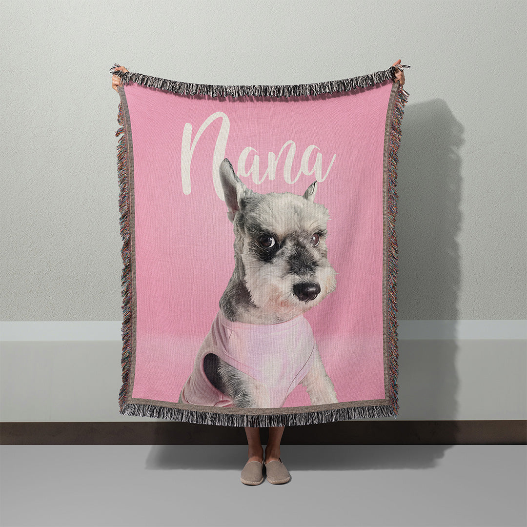 Personalized Pink Dog Portrait Woven Throw Blanket (50″ x 60″)