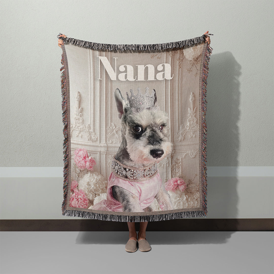 Personalized Royal Dog Portrait Woven Throw Blanket (50″ x 60″)