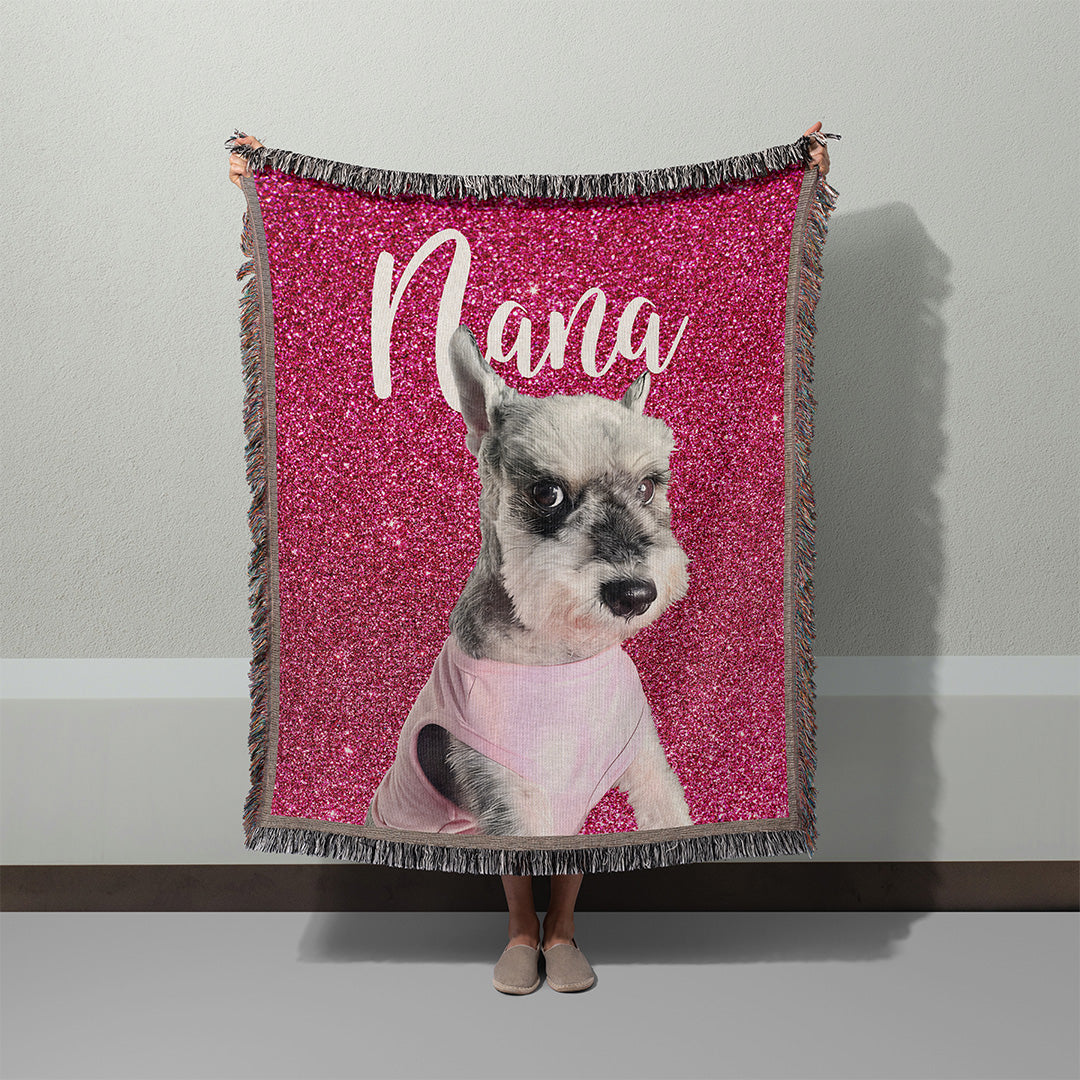 Personalized Sparkle Dog Portrait Woven Throw Blanket (50″ x 60″)