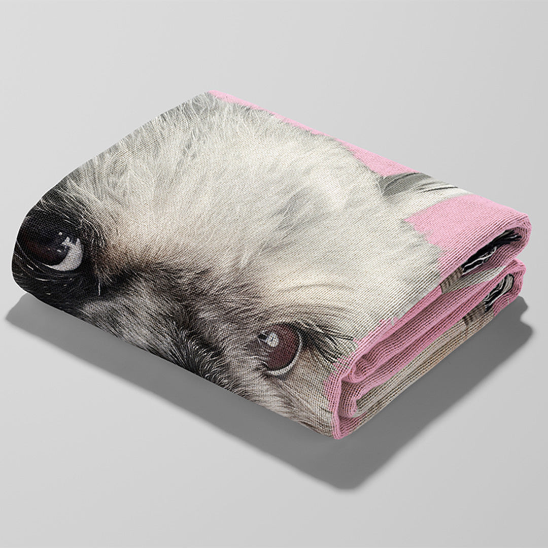 Personalized Pink Dog Portrait Woven Throw Blanket (50″ x 60″)