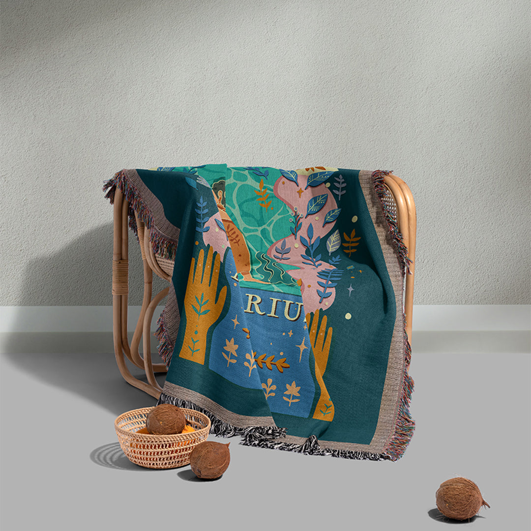 Personalized Aquarius Zodiac Woven Throw Blanket - Custom Name Astrology Gift