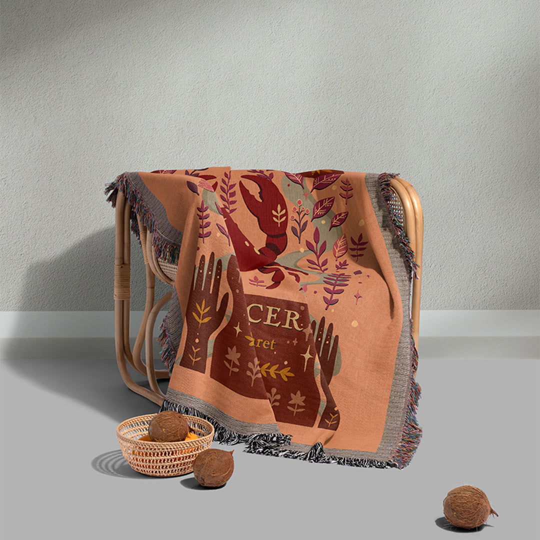 Personalized Cancer Zodiac Woven Throw Blanket - Custom Name Astrology Gift