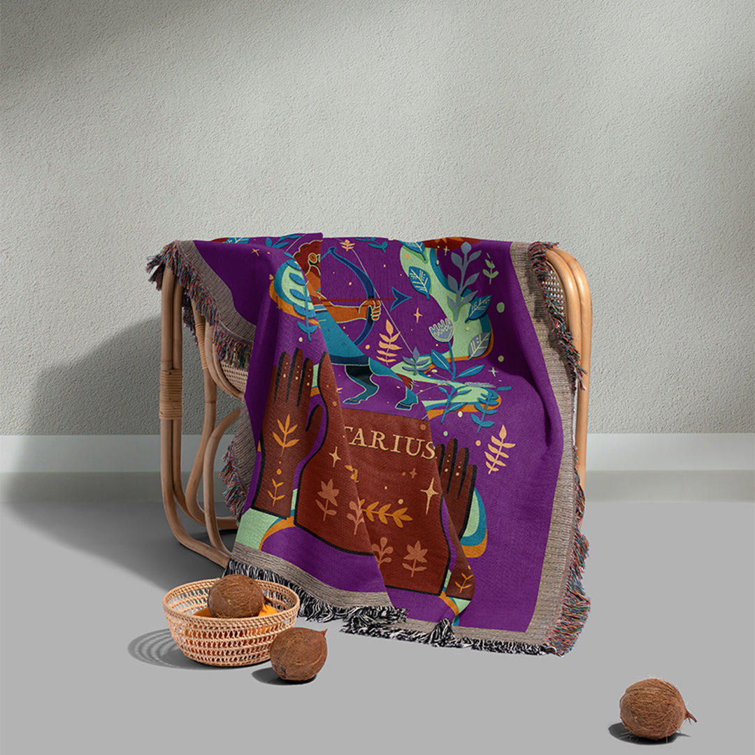Personalized Sagittarius Zodiac Woven Throw Blanket - Custom Name Astrology Gift
