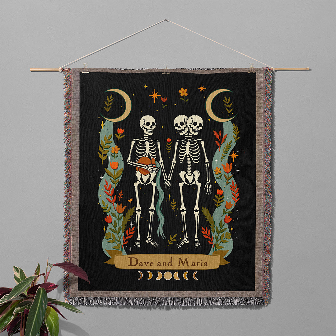 Personalized Zodiac Skeleton Couple Blanket (Woven & Fleece)