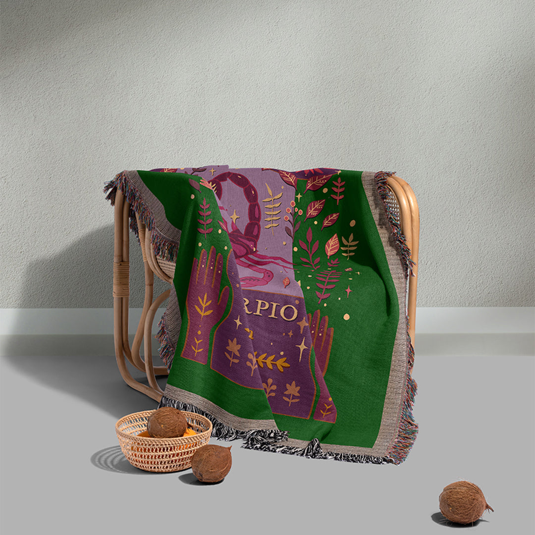 Personalized Scorpio Zodiac Woven Throw Blanket - Custom Name Astrology Gift