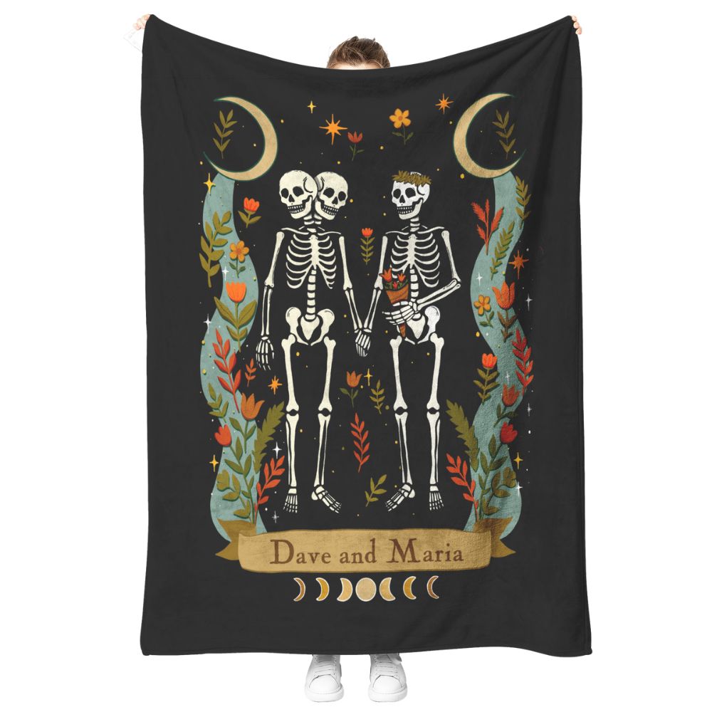 Personalized Zodiac Skeleton Couple Blanket (Woven & Fleece)