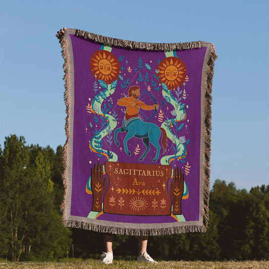 Personalized Sagittarius Zodiac Woven Throw Blanket - Custom Name Astrology Gift