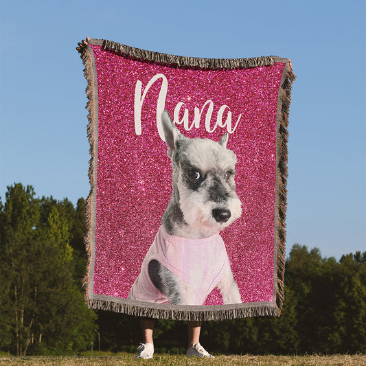 Personalized Sparkle Dog Portrait Woven Throw Blanket (50″ x 60″)
