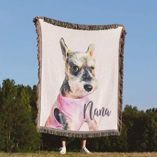 Personalized Watercolor Dog Portrait Woven Throw Blanket (50″ x 60″)