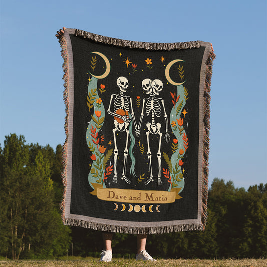 Personalized Zodiac Skeleton Couple Blanket (Woven & Fleece)