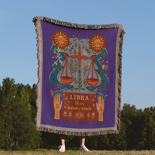 Personalized Libra Zodiac Woven Throw Blanket - Custom Name Astrology Gift