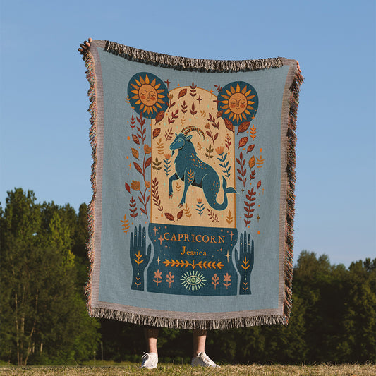 Personalized Capricorn Zodiac Woven Throw Blanket - Custom Name Astrology Gift