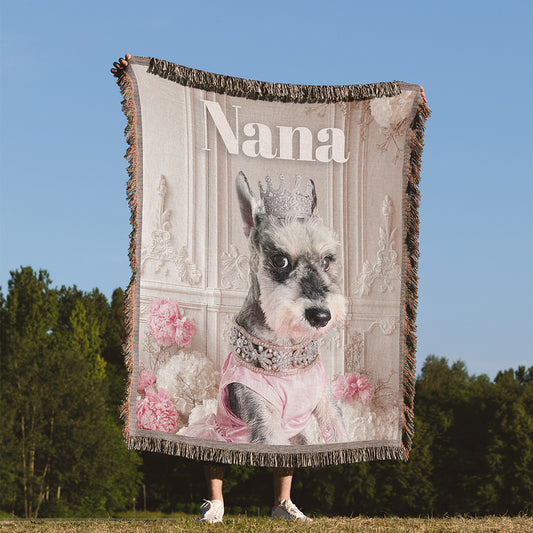 Personalized Royal Dog Portrait Woven Throw Blanket (50″ x 60″)