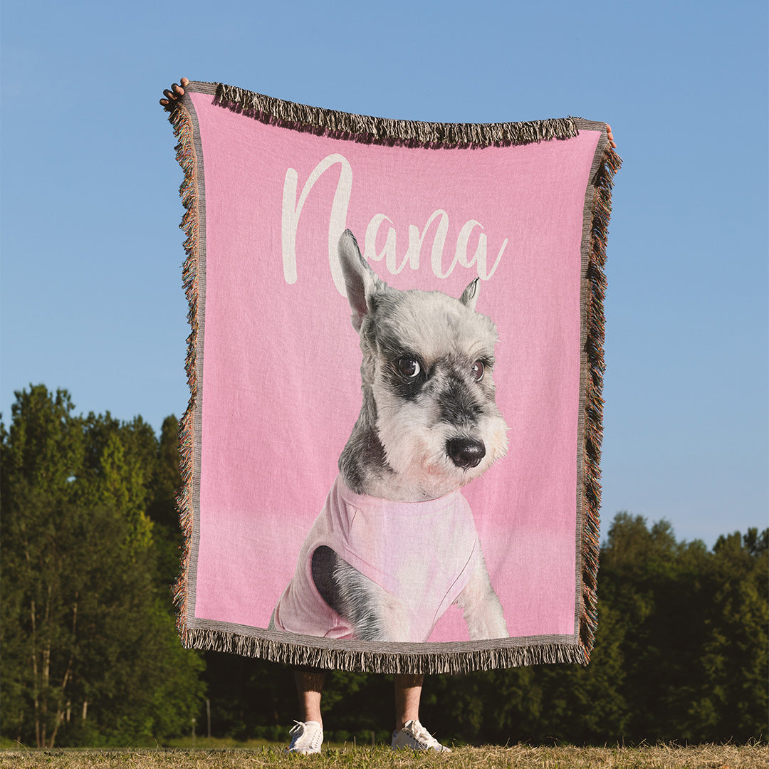 Personalized Pink Dog Portrait Woven Throw Blanket (50″ x 60″)
