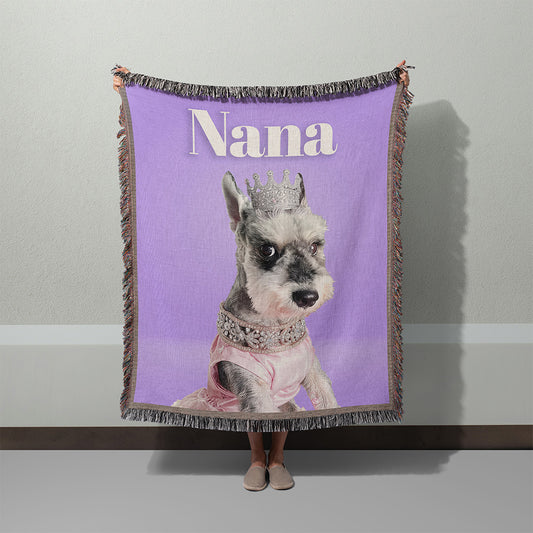 Personalized Purple Royal Dog Portrait Woven Throw Blanket (50″ x 60″)