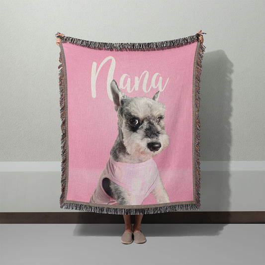 Personalized Pink Dog Portrait Woven Throw Blanket (50″ x 60″)