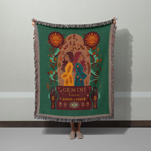 Personalized Gemini Zodiac Woven Throw Blanket - Custom Name Astrology Gift