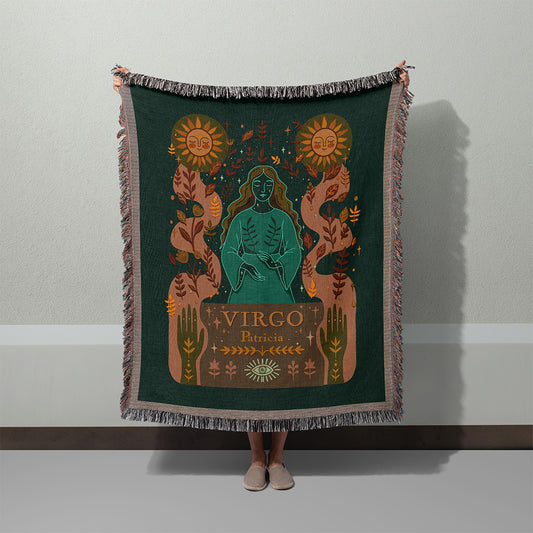 Personalized Virgo Zodiac Woven Throw Blanket - Custom Name Astrology Gift