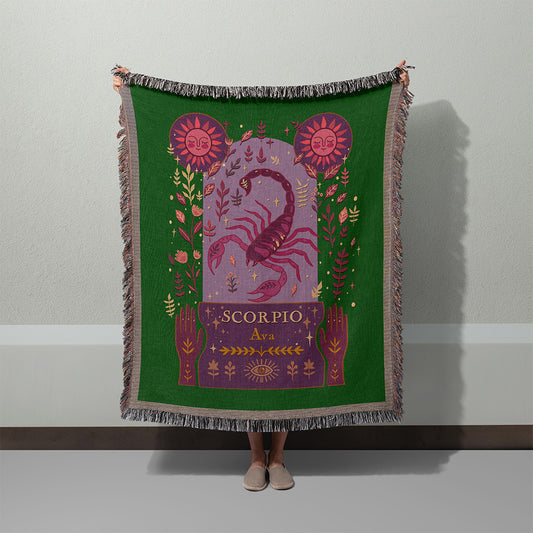 Personalized Scorpio Zodiac Woven Throw Blanket - Custom Name Astrology Gift
