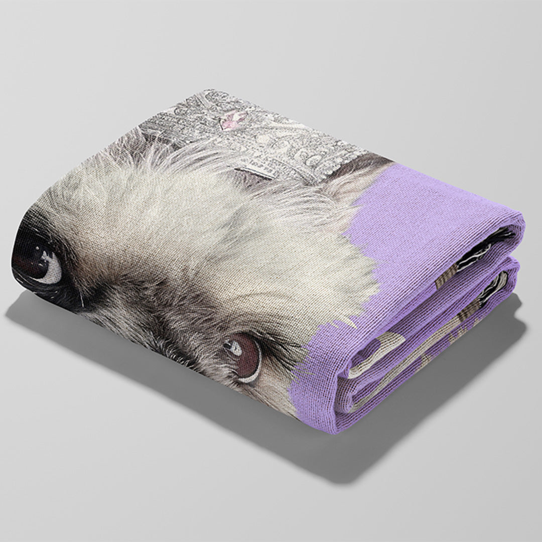 Personalized Purple Royal Dog Portrait Woven Throw Blanket (50″ x 60″)