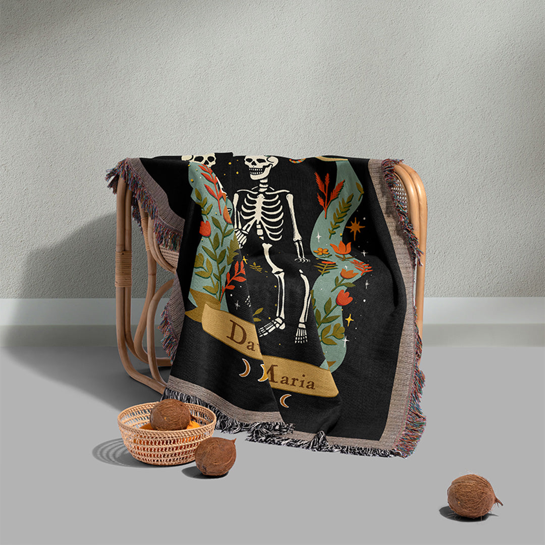 Personalized Zodiac Skeleton Couple Blanket (Woven & Fleece)