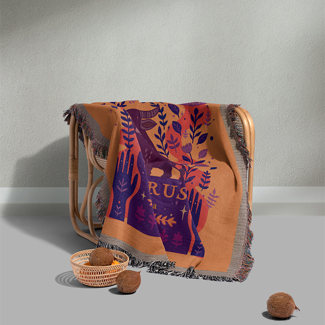 Personalized Taurus Zodiac Woven Throw Blanket - Custom Name Astrology Gift